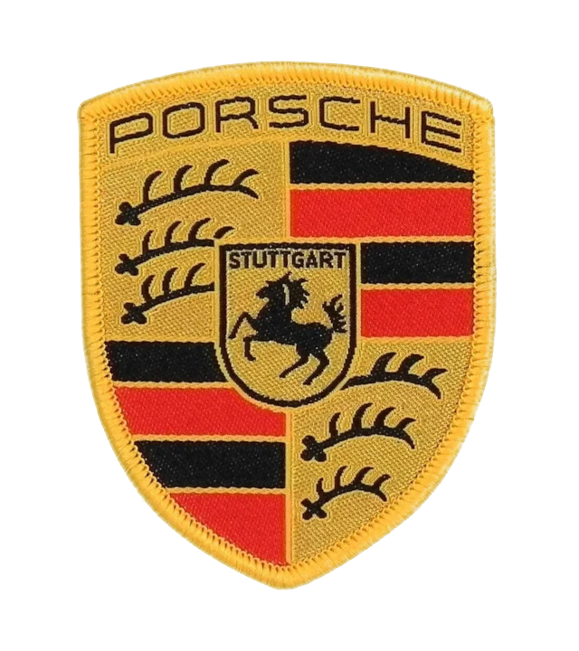 Porsche Aufnäher mit Details wie der Umkettlung