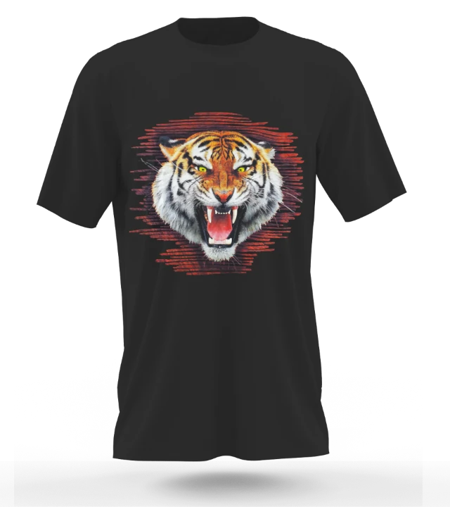 T-Shirt mit einem Tiger als Digitaldruck auf der Vorderseite.