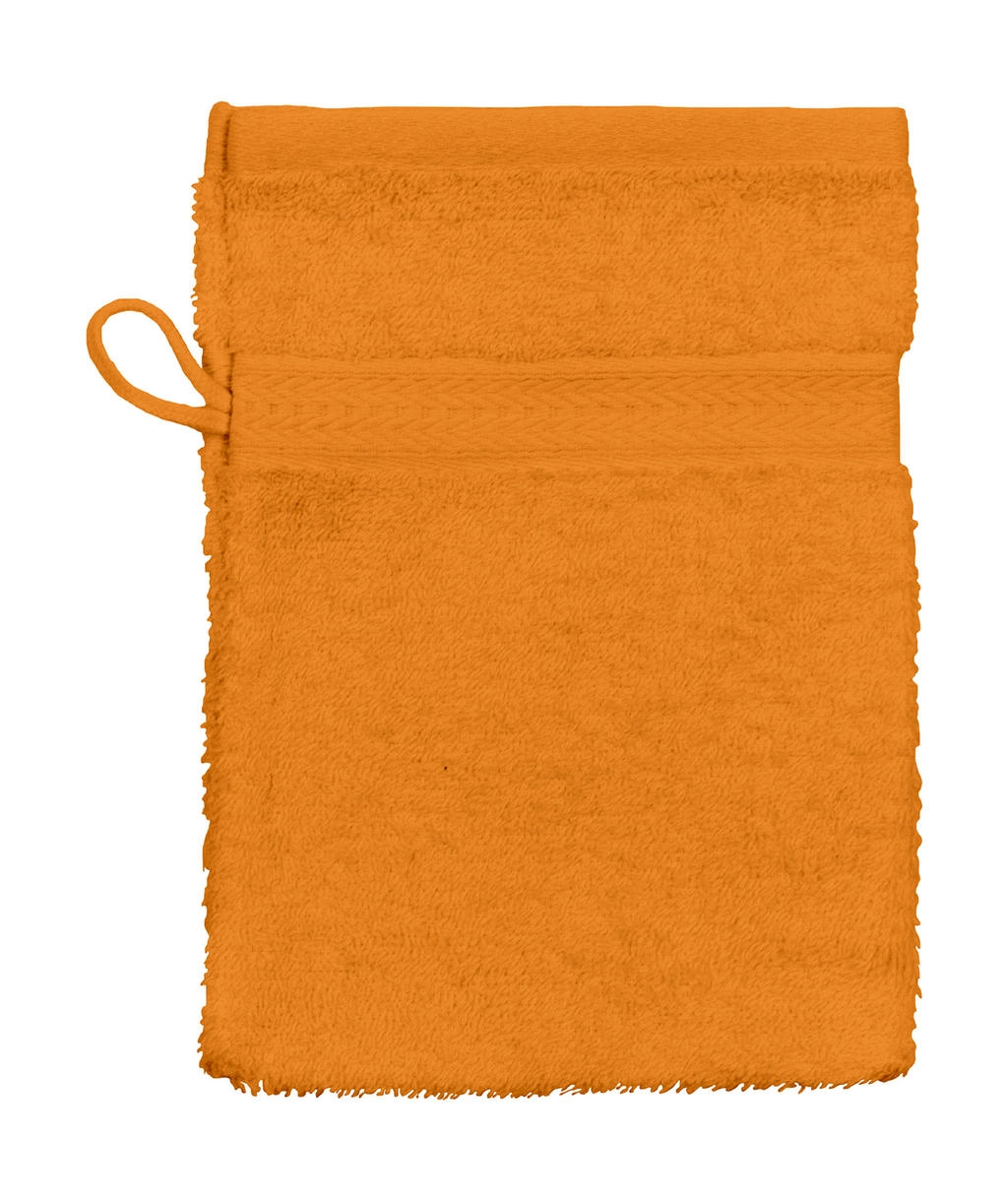 Rhine Wash Glove 16x22 cm zum Besticken und Bedrucken in der Farbe Bright Orange mit Ihren Logo, Schriftzug oder Motiv.