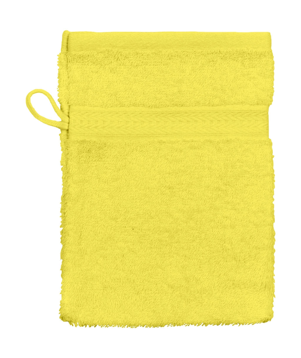 Rhine Wash Glove 16x22 cm zum Besticken und Bedrucken in der Farbe Bright Yellow mit Ihren Logo, Schriftzug oder Motiv.