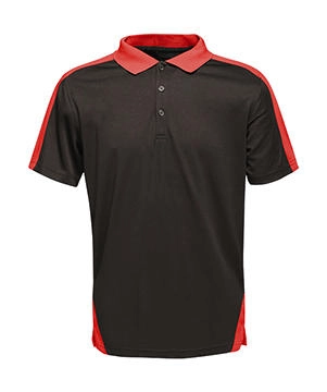 Contrast Coolweave Polo zum Besticken und Bedrucken in der Farbe Black/Classic Red mit Ihren Logo, Schriftzug oder Motiv.