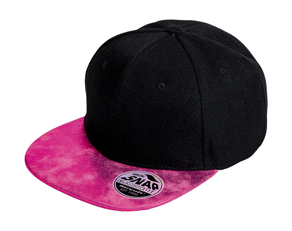 Bronx Glitter Flat Peak Snapback Cap  zum Besticken und Bedrucken in der Farbe Black/Pink mit Ihren Logo, Schriftzug oder Motiv.