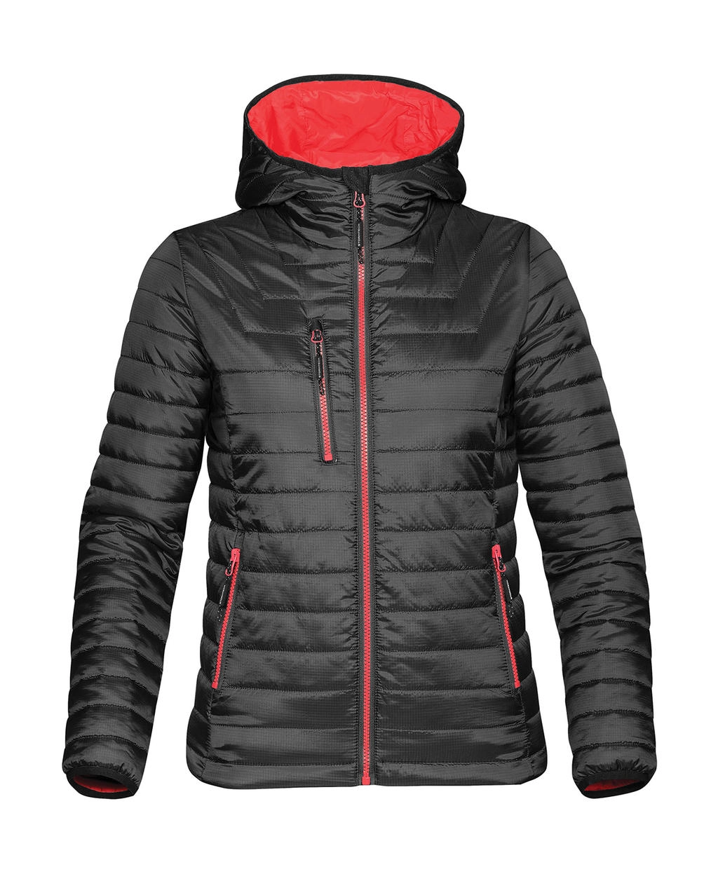 Women`s Gravity Thermal Jacket zum Besticken und Bedrucken in der Farbe Black/True Red mit Ihren Logo, Schriftzug oder Motiv.