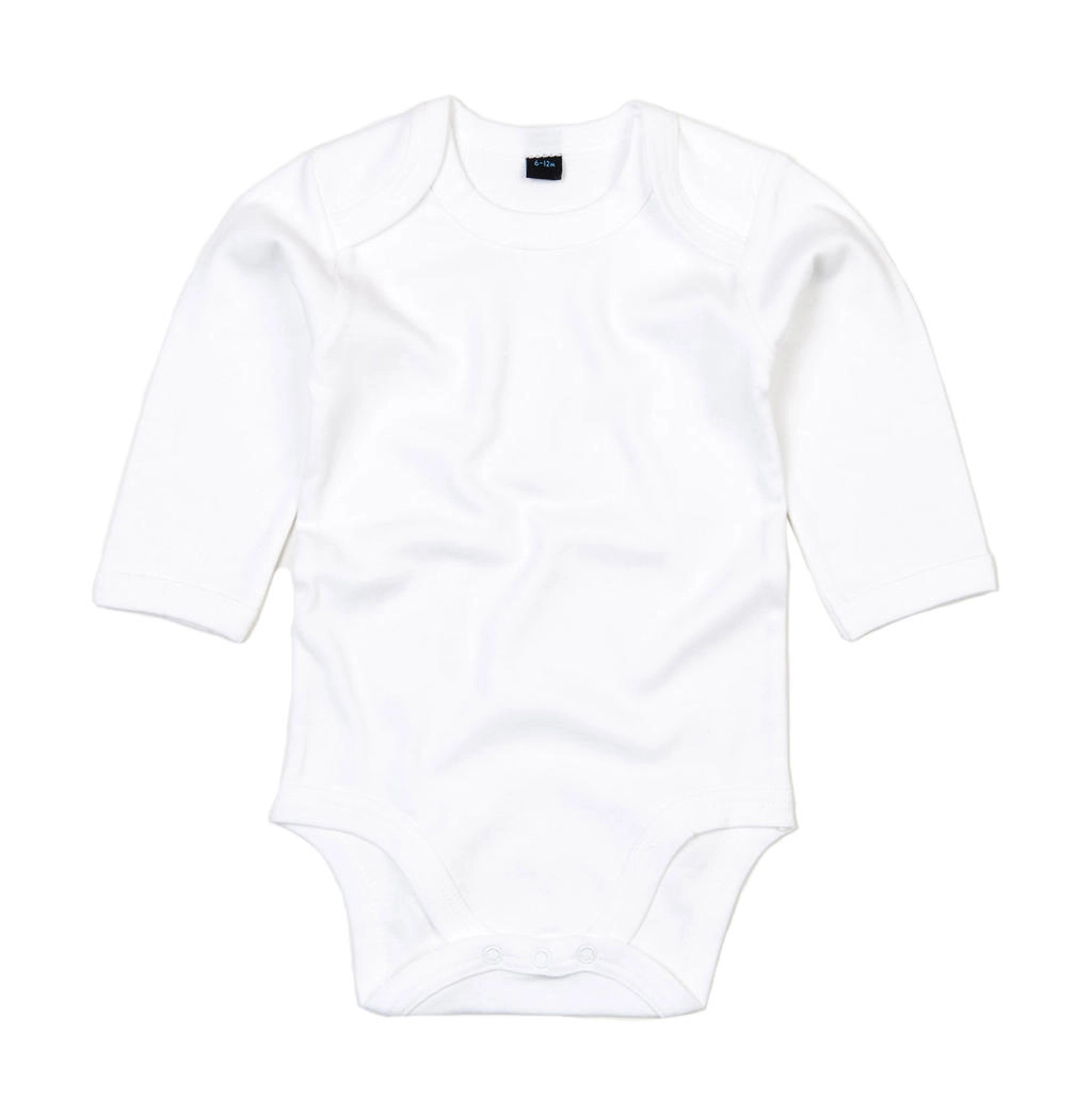 Baby long Sleeve Bodysuit zum Besticken und Bedrucken in der Farbe White mit Ihren Logo, Schriftzug oder Motiv.