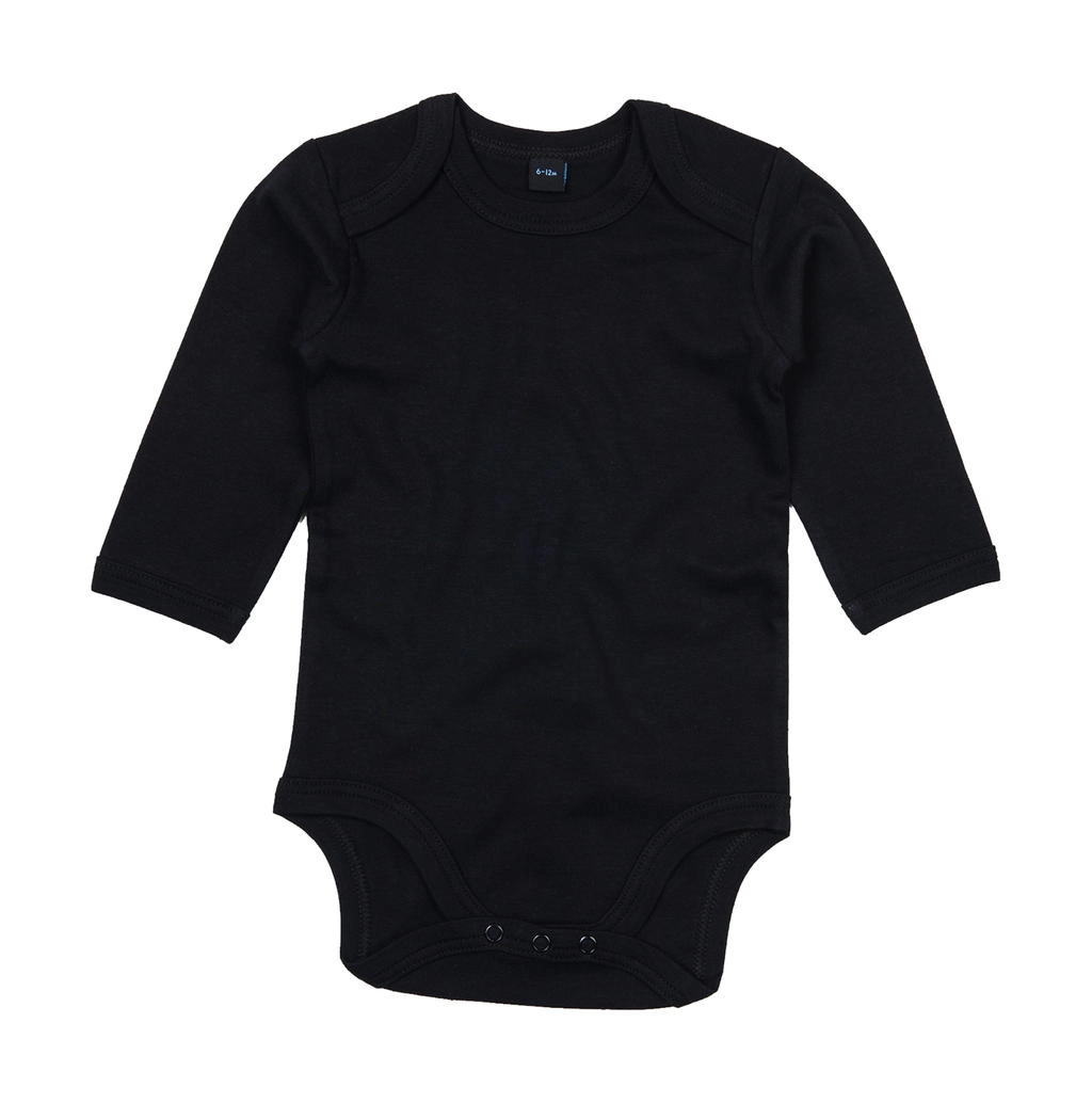 Baby long Sleeve Bodysuit zum Besticken und Bedrucken in der Farbe Black mit Ihren Logo, Schriftzug oder Motiv.