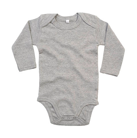 Baby long Sleeve Bodysuit zum Besticken und Bedrucken in der Farbe Heather Grey Melange mit Ihren Logo, Schriftzug oder Motiv.