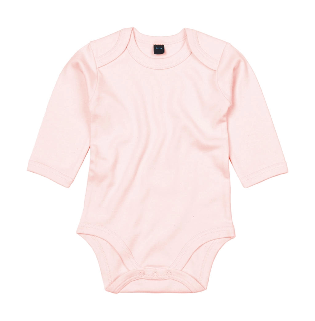 Baby long Sleeve Bodysuit zum Besticken und Bedrucken in der Farbe Powder Pink mit Ihren Logo, Schriftzug oder Motiv.
