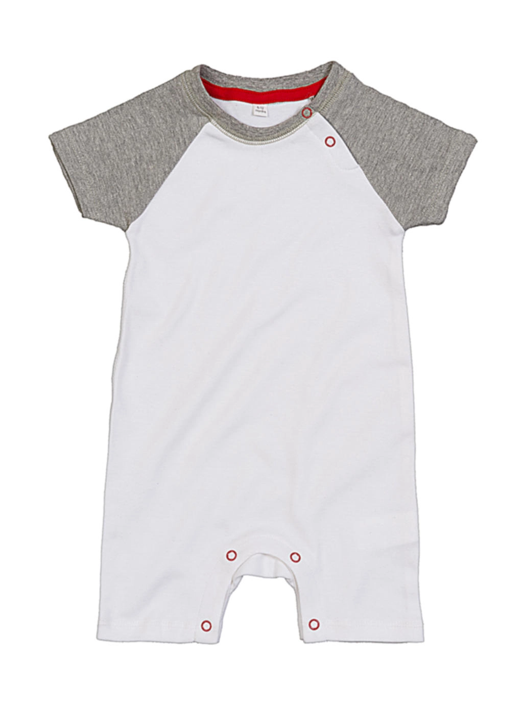 Baby Baseball Playsuit zum Besticken und Bedrucken in der Farbe White/Heather Grey/Red mit Ihren Logo, Schriftzug oder Motiv.
