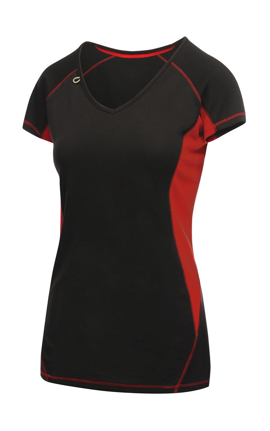Ladies Beijing T-Shirt zum Besticken und Bedrucken in der Farbe Black/Classic Red mit Ihren Logo, Schriftzug oder Motiv.