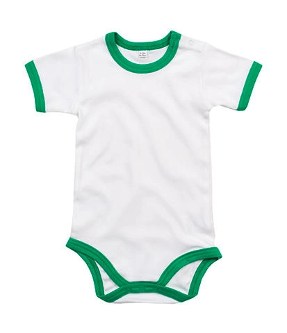 Baby Ringer Bodysuit zum Besticken und Bedrucken in der Farbe White/Kelly Green Organic mit Ihren Logo, Schriftzug oder Motiv.