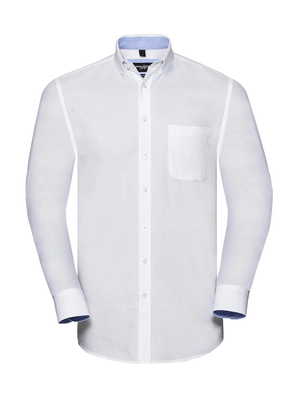 Men`s LS Tailored Washed Oxford Shirt zum Besticken und Bedrucken in der Farbe White/Oxford Blue mit Ihren Logo, Schriftzug oder Motiv.