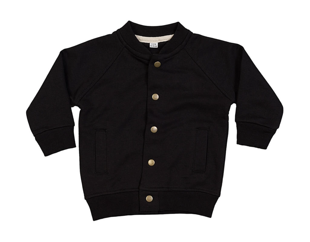 Baby Bomber Jacket zum Besticken und Bedrucken in der Farbe Black mit Ihren Logo, Schriftzug oder Motiv.