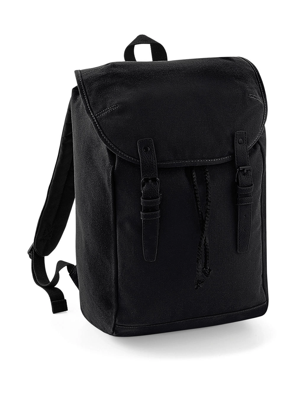 Vintage Backpack zum Besticken und Bedrucken in der Farbe Black/Black mit Ihren Logo, Schriftzug oder Motiv.