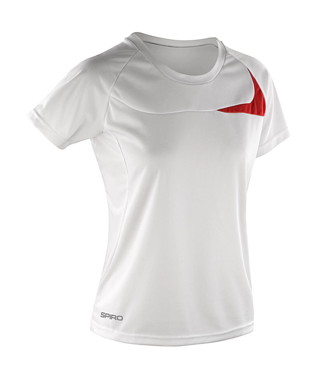 Spiro Ladies` Dash Training Shirt zum Besticken und Bedrucken in der Farbe White/Red mit Ihren Logo, Schriftzug oder Motiv.