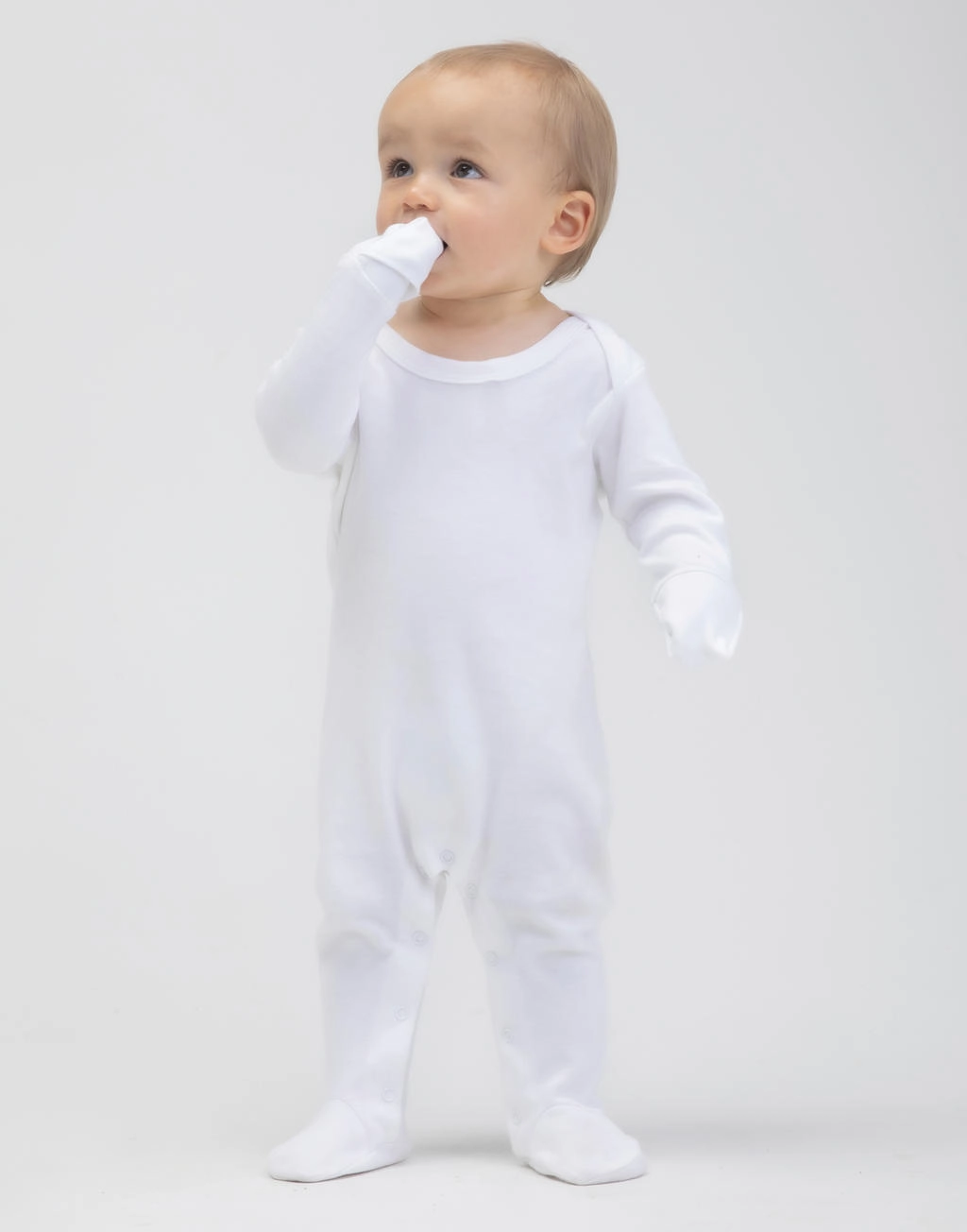 Baby Sleepsuit with Scratch Mitts zum Besticken und Bedrucken mit Ihren Logo, Schriftzug oder Motiv.