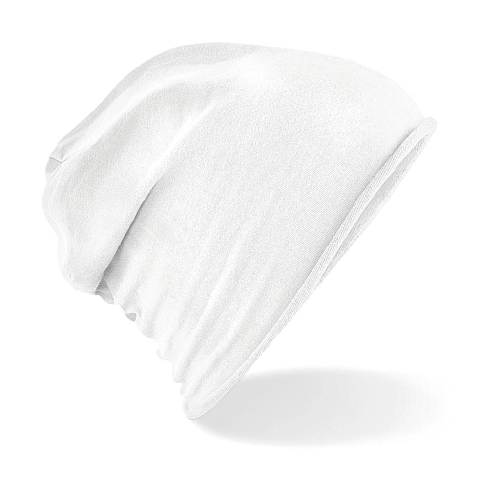 Jersey Beanie zum Besticken und Bedrucken in der Farbe White mit Ihren Logo, Schriftzug oder Motiv.