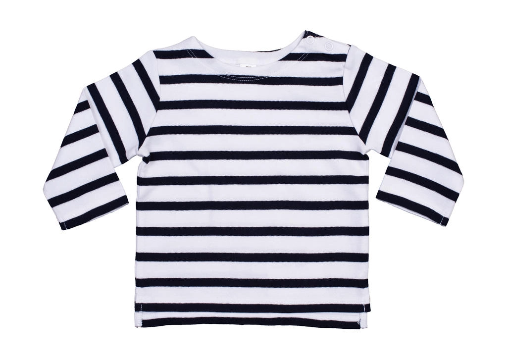 Baby Breton Top zum Besticken und Bedrucken in der Farbe White/Navy mit Ihren Logo, Schriftzug oder Motiv.