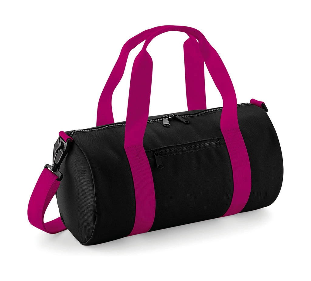 Mini Barrel Bag zum Besticken und Bedrucken in der Farbe Black/Fuchsia mit Ihren Logo, Schriftzug oder Motiv.