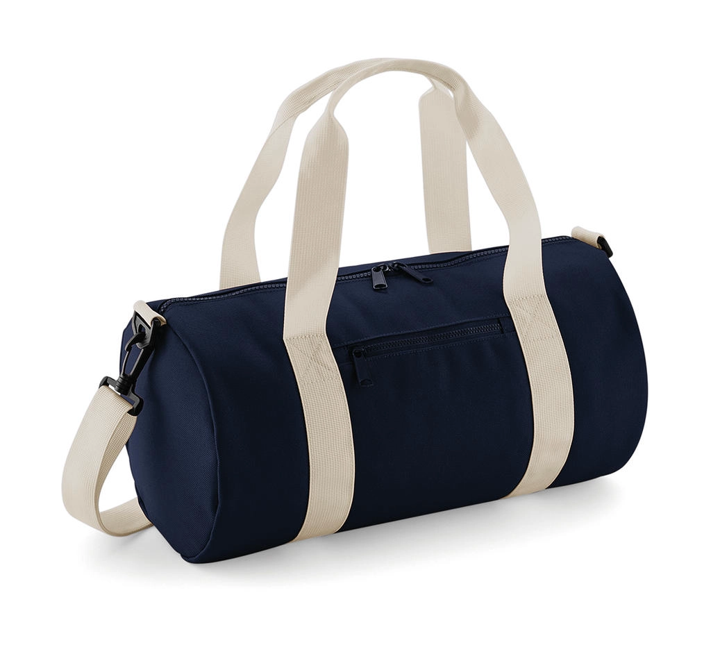 Mini Barrel Bag zum Besticken und Bedrucken in der Farbe French Navy/Off White mit Ihren Logo, Schriftzug oder Motiv.