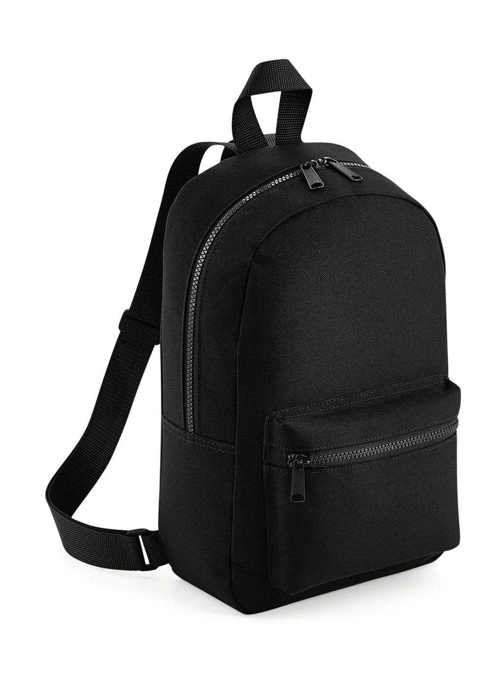Mini Essential Fashion Backpack zum Besticken und Bedrucken in der Farbe Black mit Ihren Logo, Schriftzug oder Motiv.
