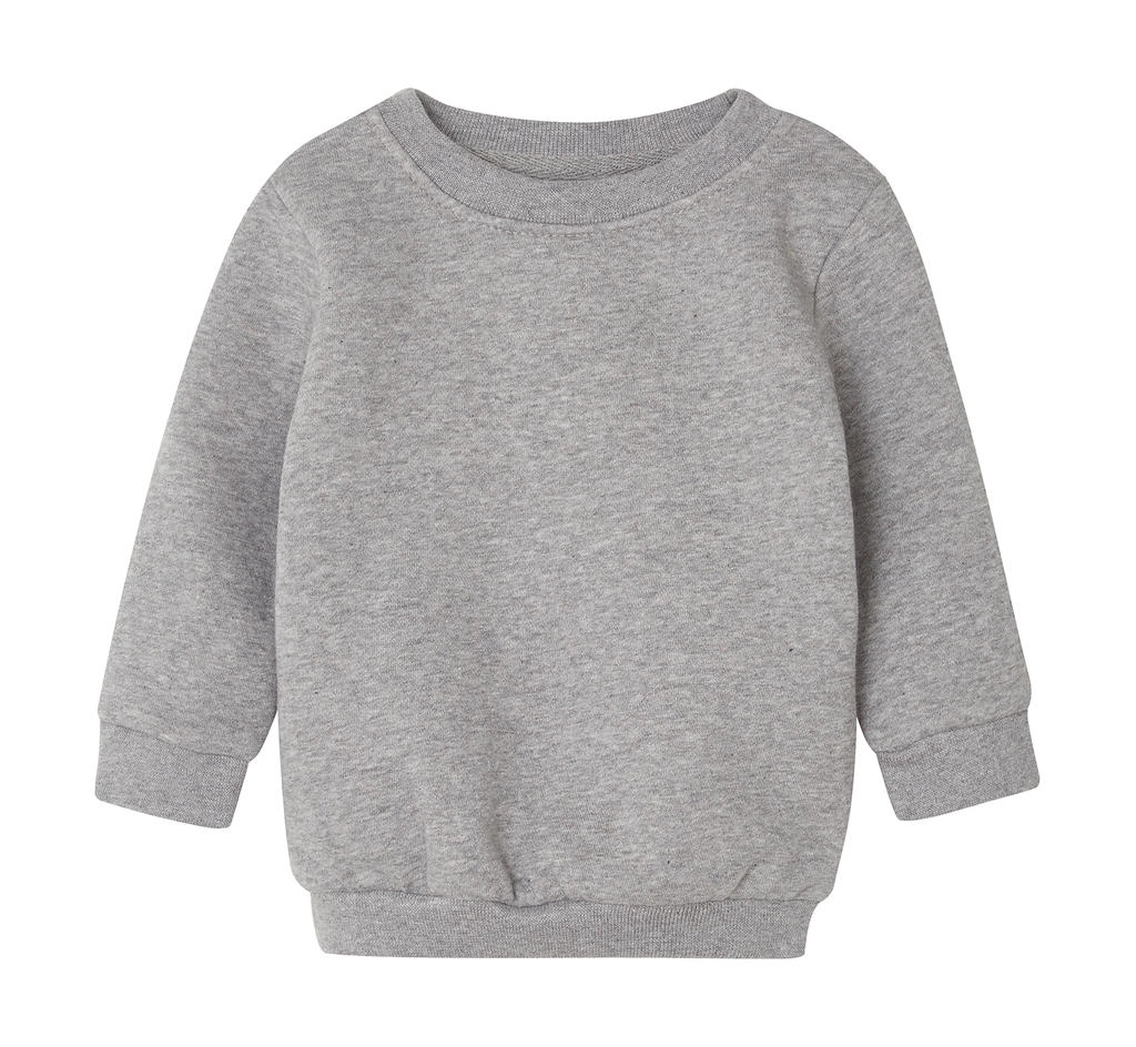 Baby Essential Sweatshirt zum Besticken und Bedrucken in der Farbe Heather Grey Melange mit Ihren Logo, Schriftzug oder Motiv.