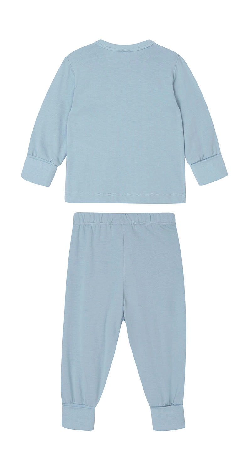 Baby Pyjamas zum Besticken und Bedrucken in der Farbe Dusty Blue mit Ihren Logo, Schriftzug oder Motiv.