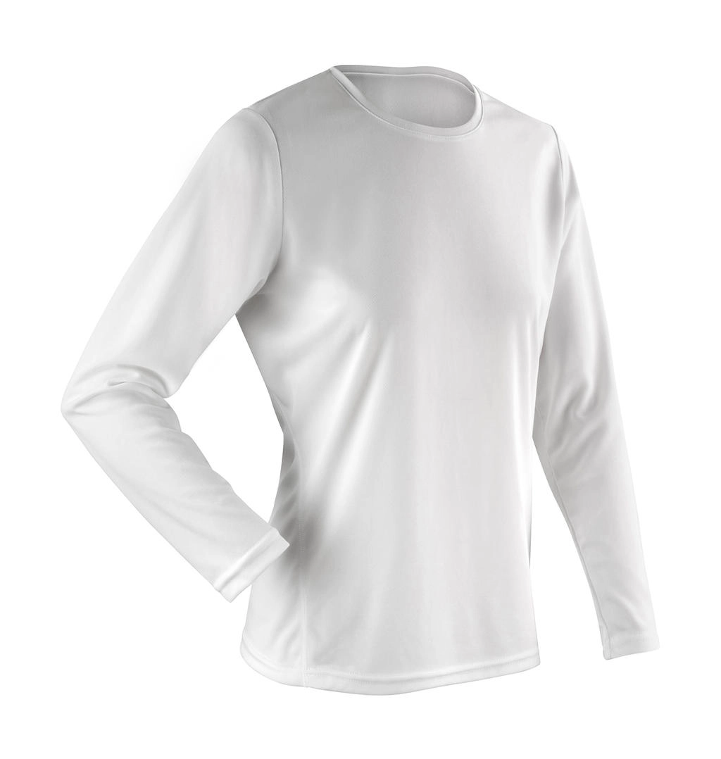 Ladies` Performance T-Shirt LS zum Besticken und Bedrucken in der Farbe White mit Ihren Logo, Schriftzug oder Motiv.