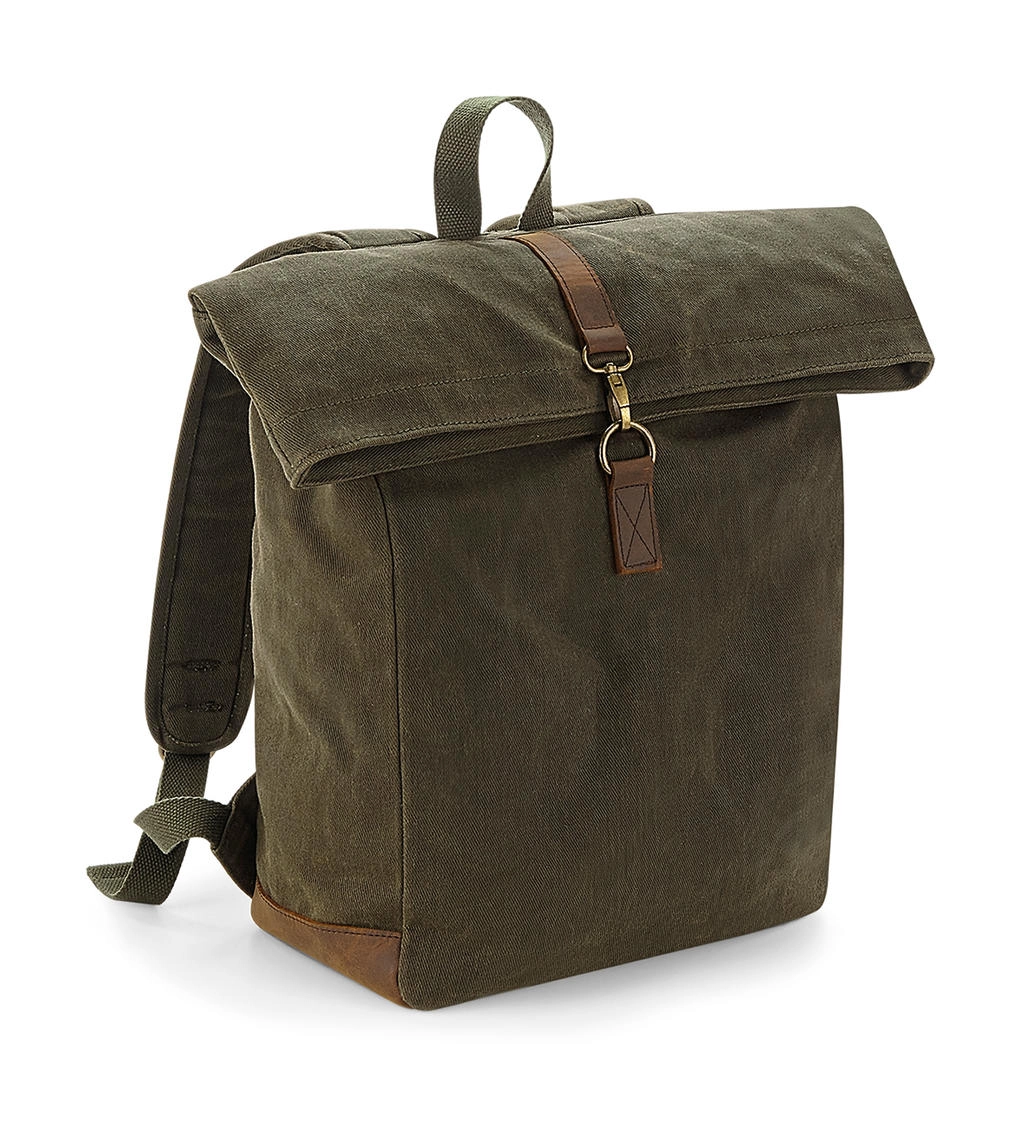 Heritage Waxed Canvas Backpack zum Besticken und Bedrucken in der Farbe Olive Green mit Ihren Logo, Schriftzug oder Motiv.
