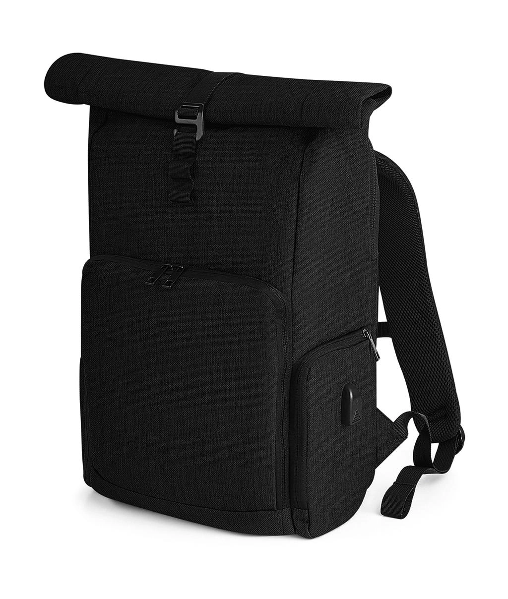 Q-Tech Charge Roll-Top Backpack zum Besticken und Bedrucken in der Farbe Black mit Ihren Logo, Schriftzug oder Motiv.