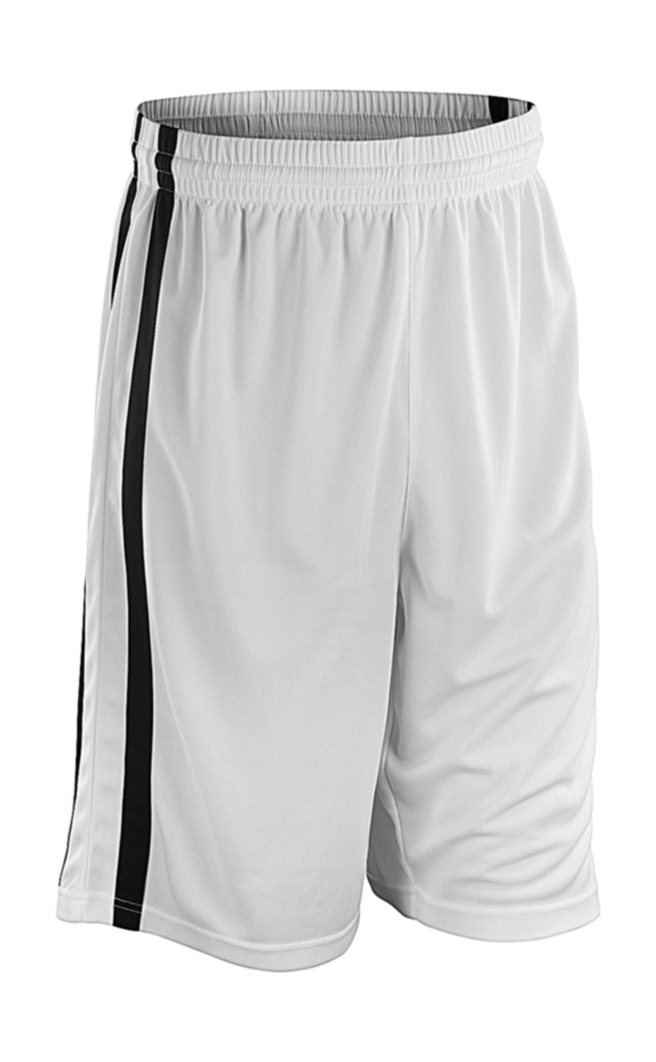 Men`s Quick Dry Basketball Shorts zum Besticken und Bedrucken in der Farbe White/Black mit Ihren Logo, Schriftzug oder Motiv.
