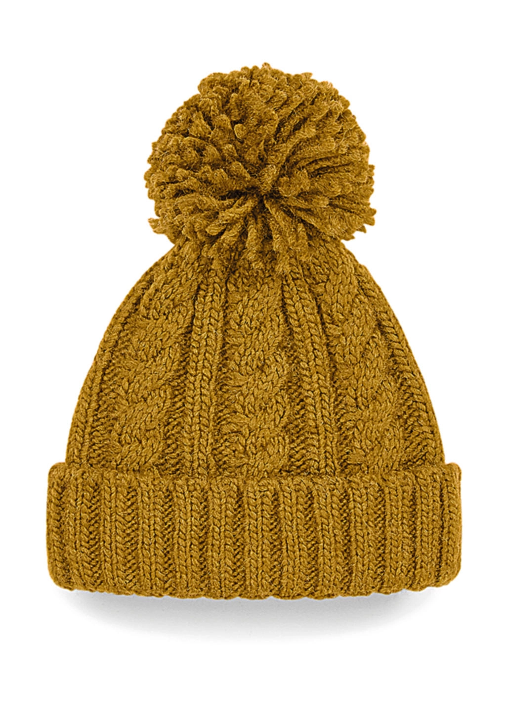 Cable Knit Melange Beanie zum Besticken und Bedrucken in der Farbe Mustard mit Ihren Logo, Schriftzug oder Motiv.