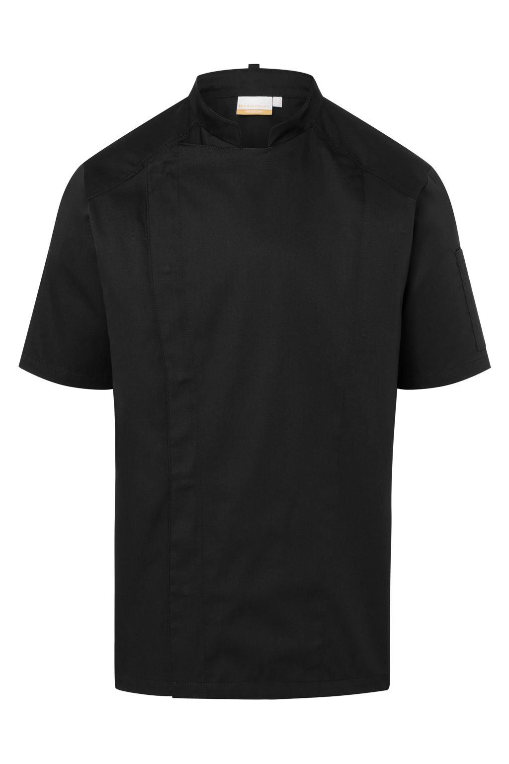 Short-Sleeve Chef Jacket Modern-Look zum Besticken und Bedrucken in der Farbe Black mit Ihren Logo, Schriftzug oder Motiv.