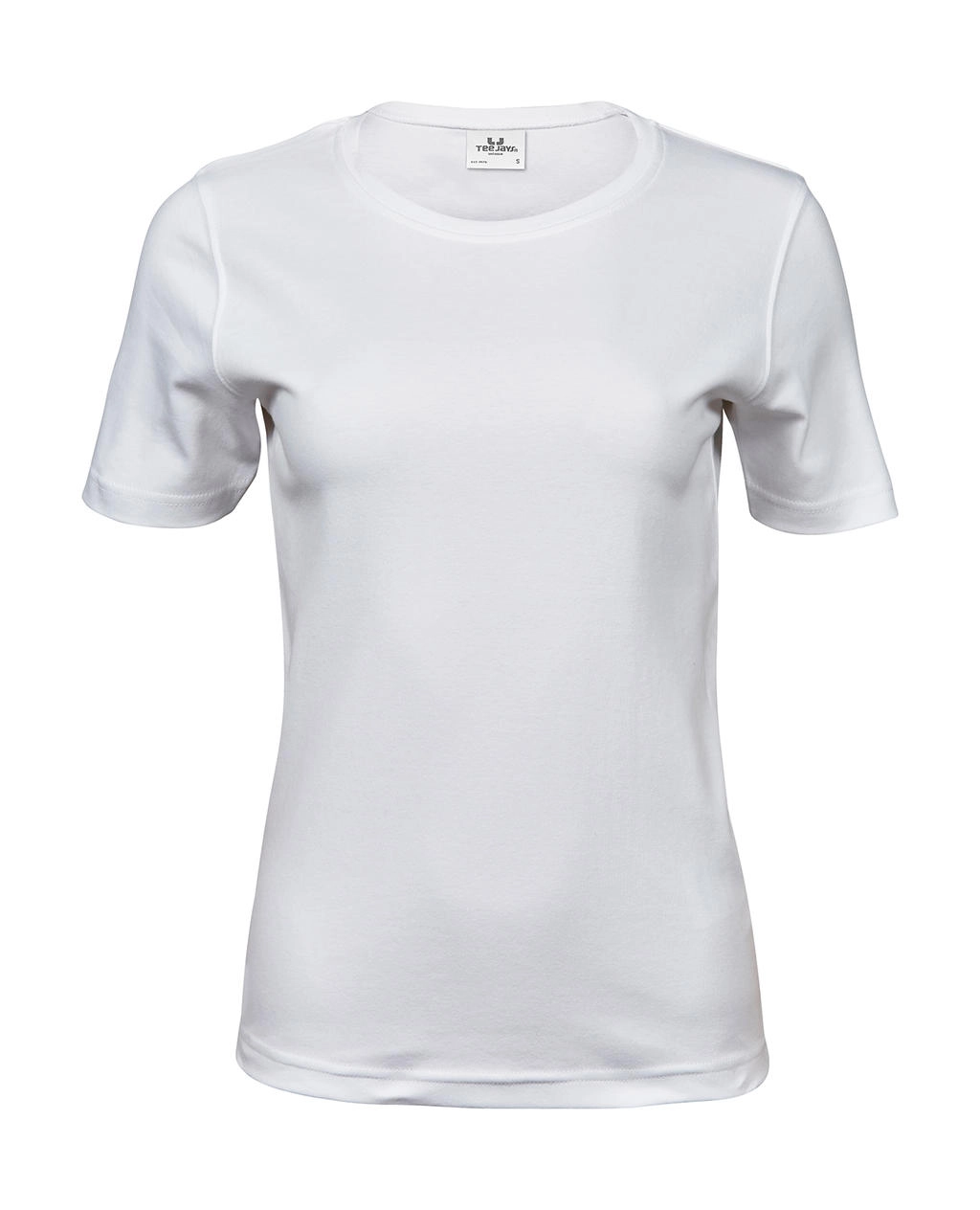 Ladies` Interlock T-Shirt zum Besticken und Bedrucken in der Farbe White mit Ihren Logo, Schriftzug oder Motiv.