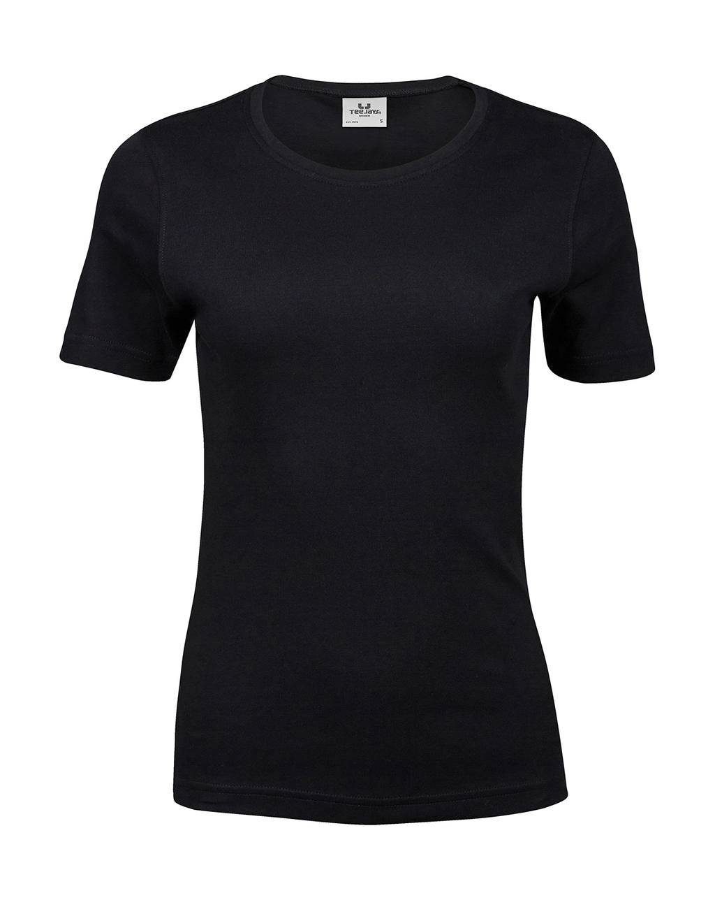 Ladies` Interlock T-Shirt zum Besticken und Bedrucken in der Farbe Black mit Ihren Logo, Schriftzug oder Motiv.