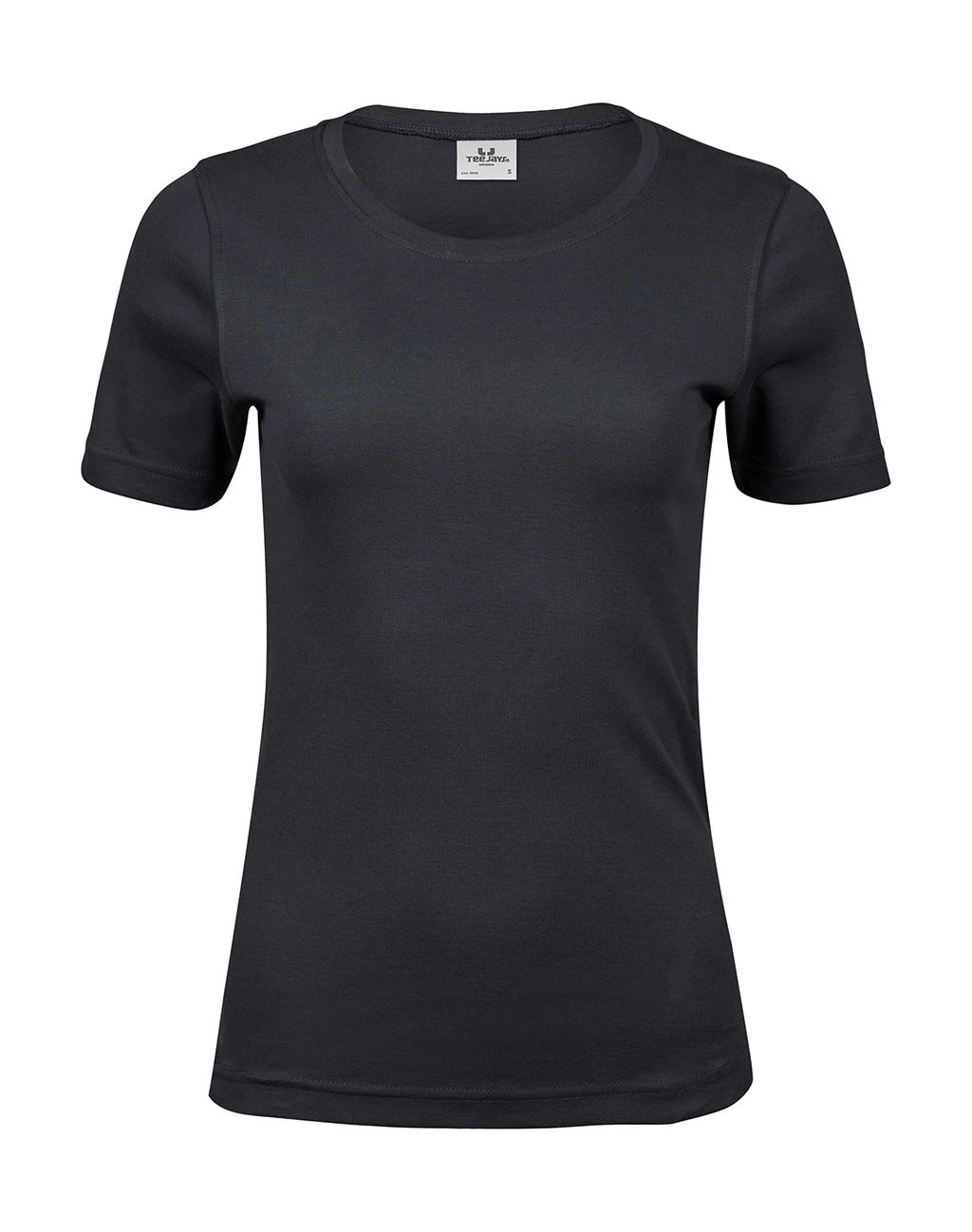 Ladies` Interlock T-Shirt zum Besticken und Bedrucken in der Farbe Dark Grey mit Ihren Logo, Schriftzug oder Motiv.
