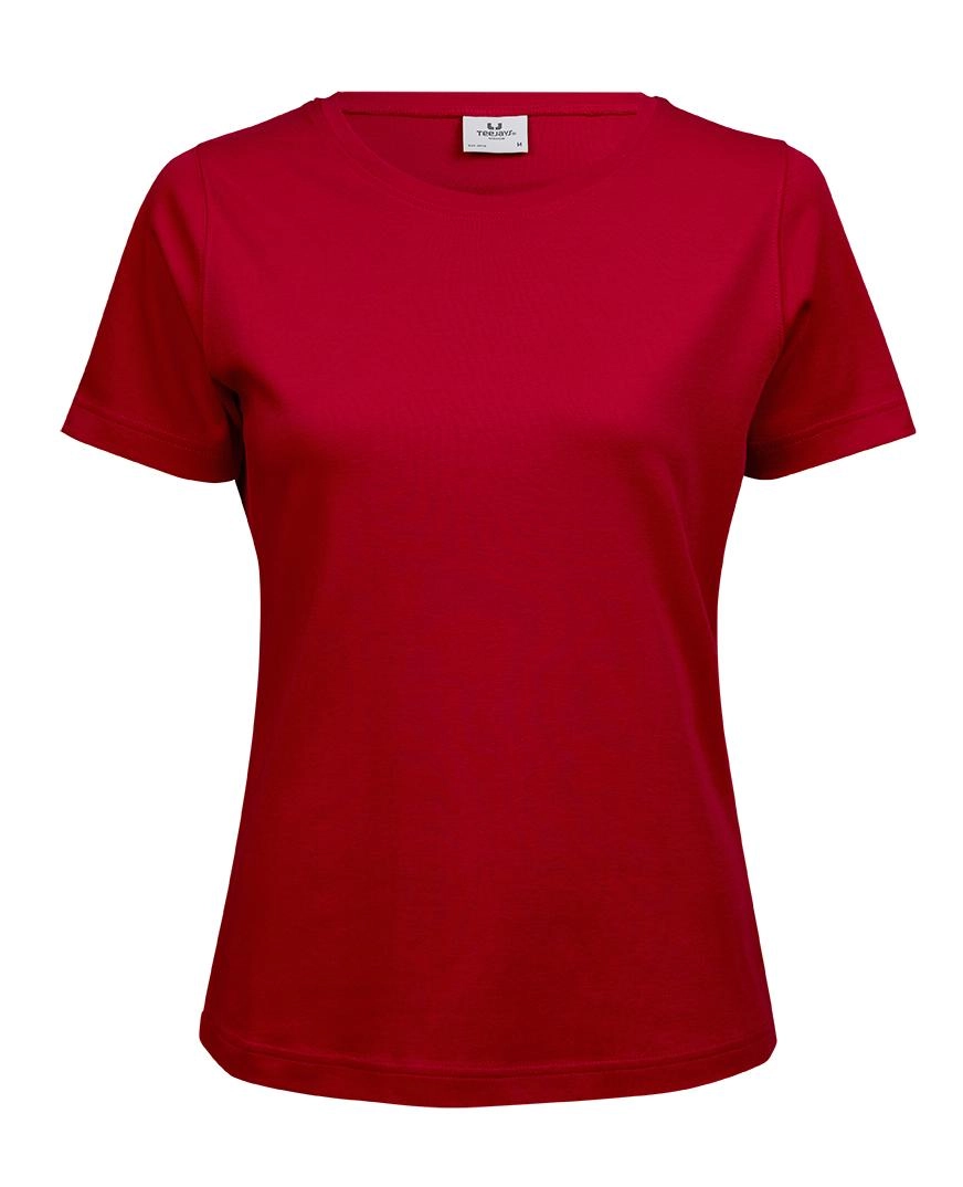 Ladies` Interlock T-Shirt zum Besticken und Bedrucken in der Farbe Red mit Ihren Logo, Schriftzug oder Motiv.