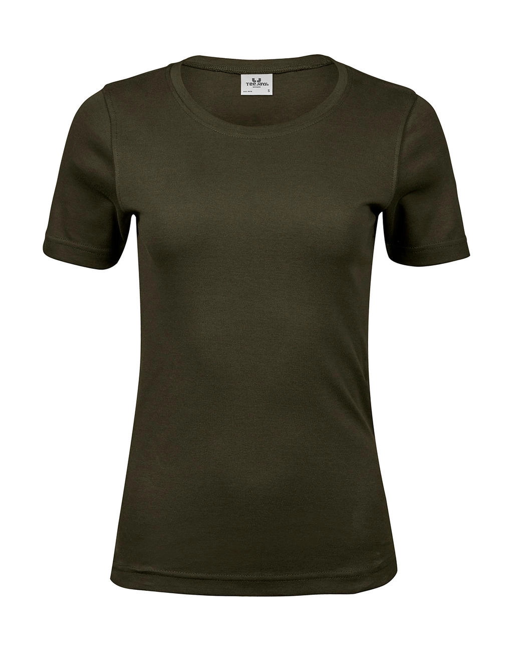 Ladies` Interlock T-Shirt zum Besticken und Bedrucken in der Farbe Dark Olive mit Ihren Logo, Schriftzug oder Motiv.