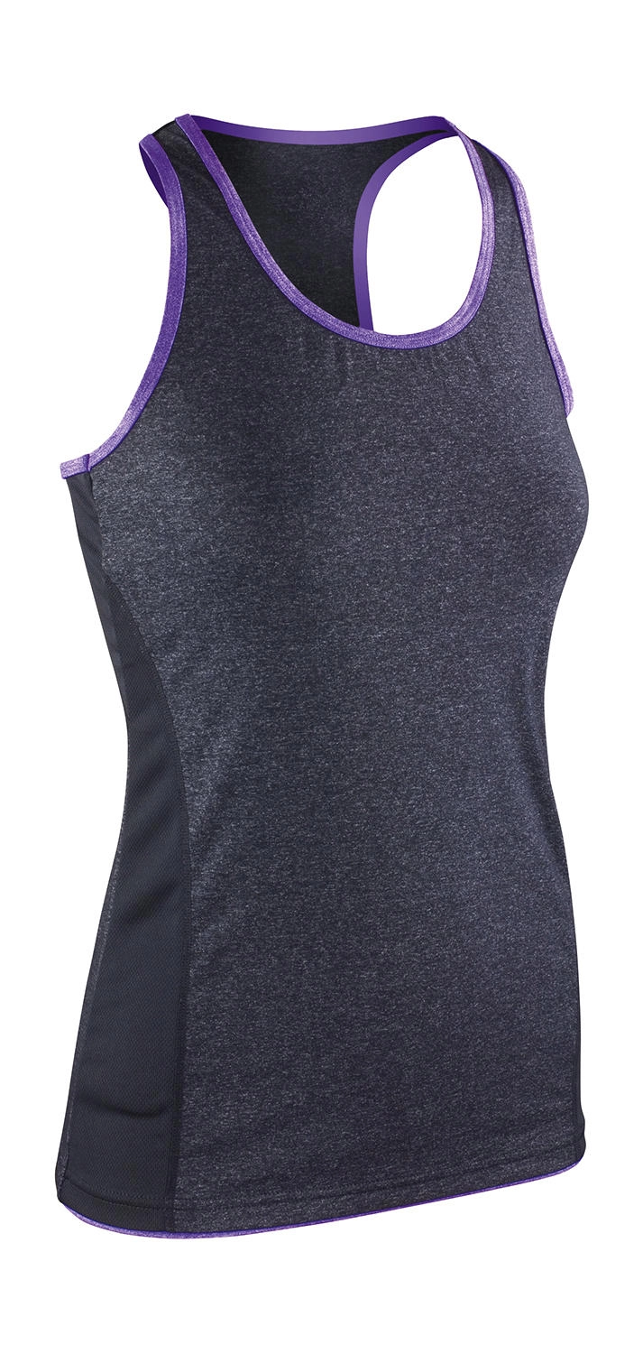 Fitness Women`s Stringer Back Marl Top zum Besticken und Bedrucken in der Farbe Phantom Grey/Lavender mit Ihren Logo, Schriftzug oder Motiv.
