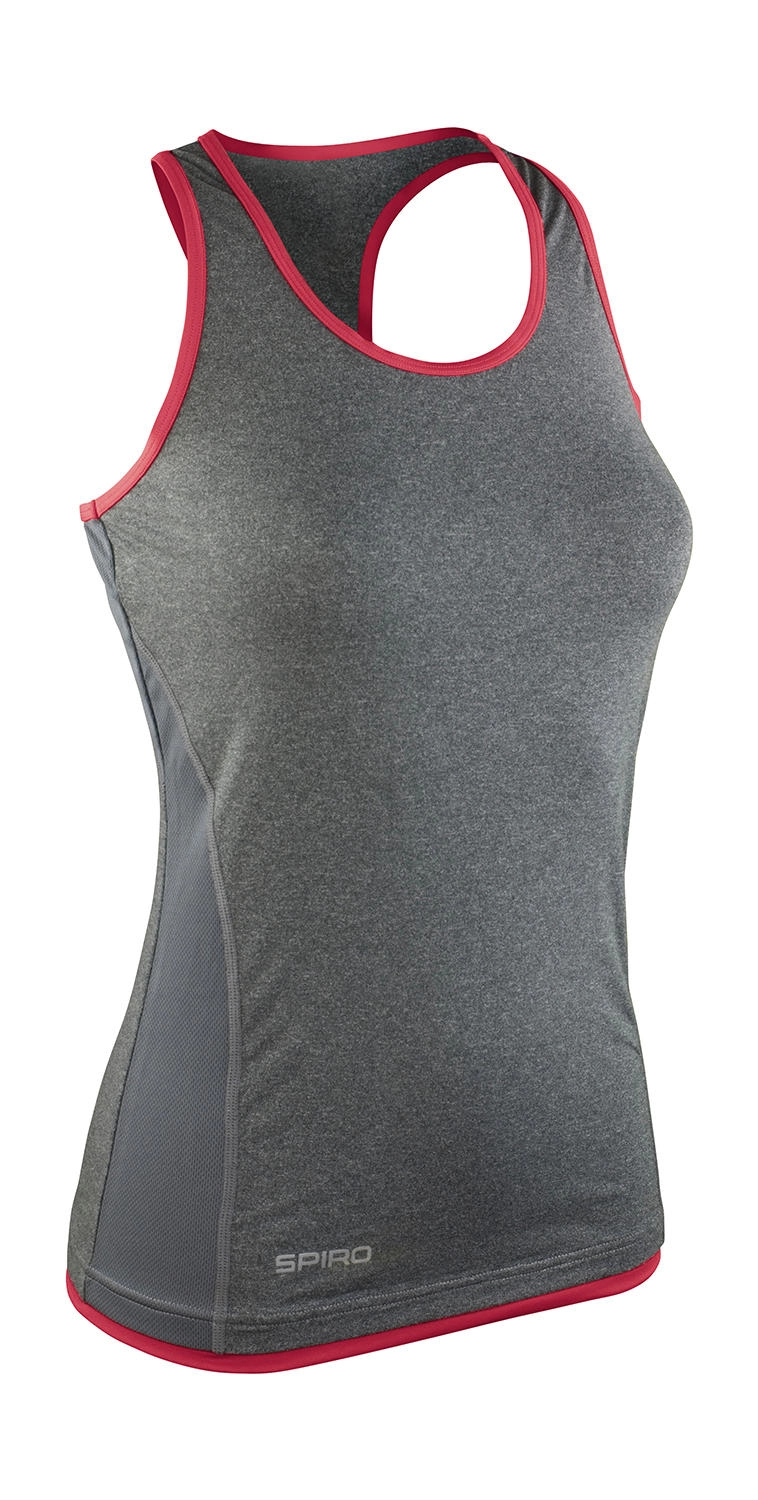 Fitness Women`s Stringer Back Marl Top zum Besticken und Bedrucken in der Farbe Sport Grey Marl/Hot Coral  mit Ihren Logo, Schriftzug oder Motiv.