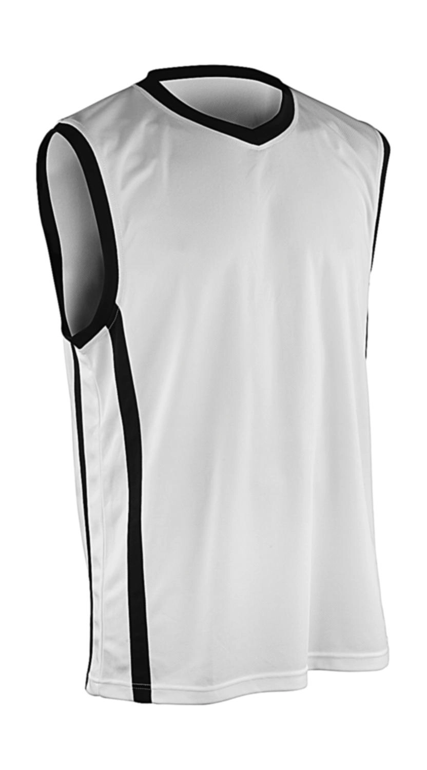Men`s Quick Dry Basketball Top zum Besticken und Bedrucken in der Farbe White/Black mit Ihren Logo, Schriftzug oder Motiv.