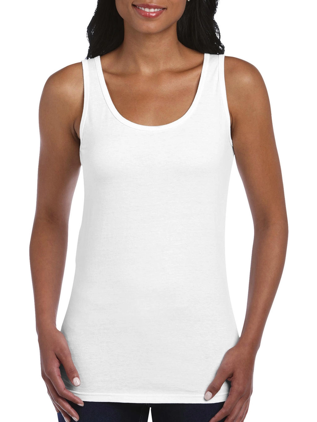 Gildan Ladies Softstyle® Tank Top zum Besticken und Bedrucken in der Farbe White mit Ihren Logo, Schriftzug oder Motiv.