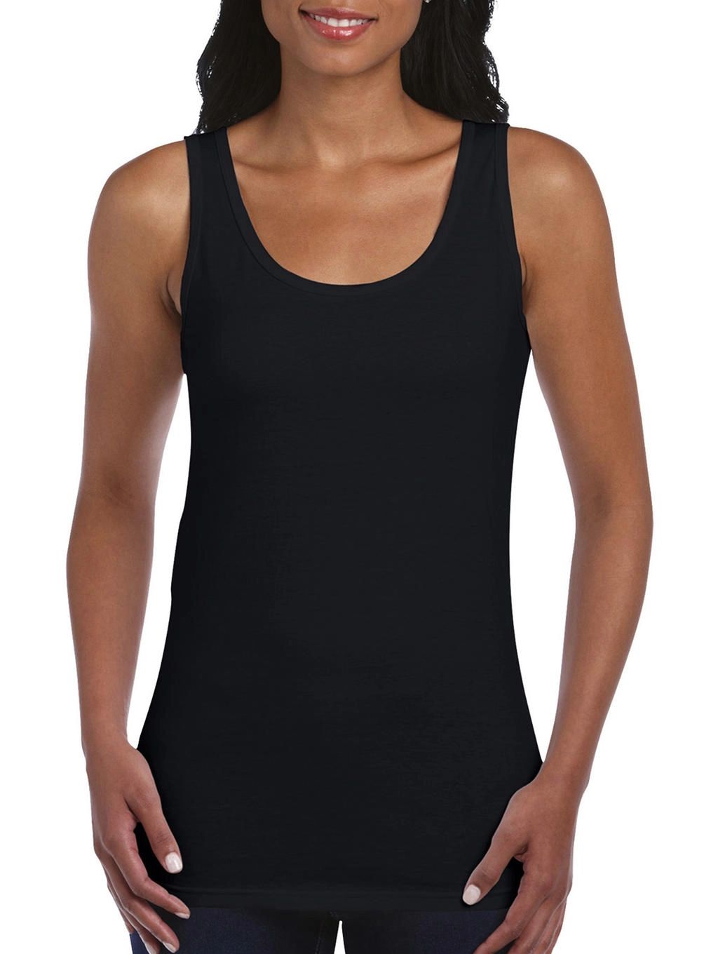 Gildan Ladies Softstyle® Tank Top zum Besticken und Bedrucken in der Farbe Black mit Ihren Logo, Schriftzug oder Motiv.