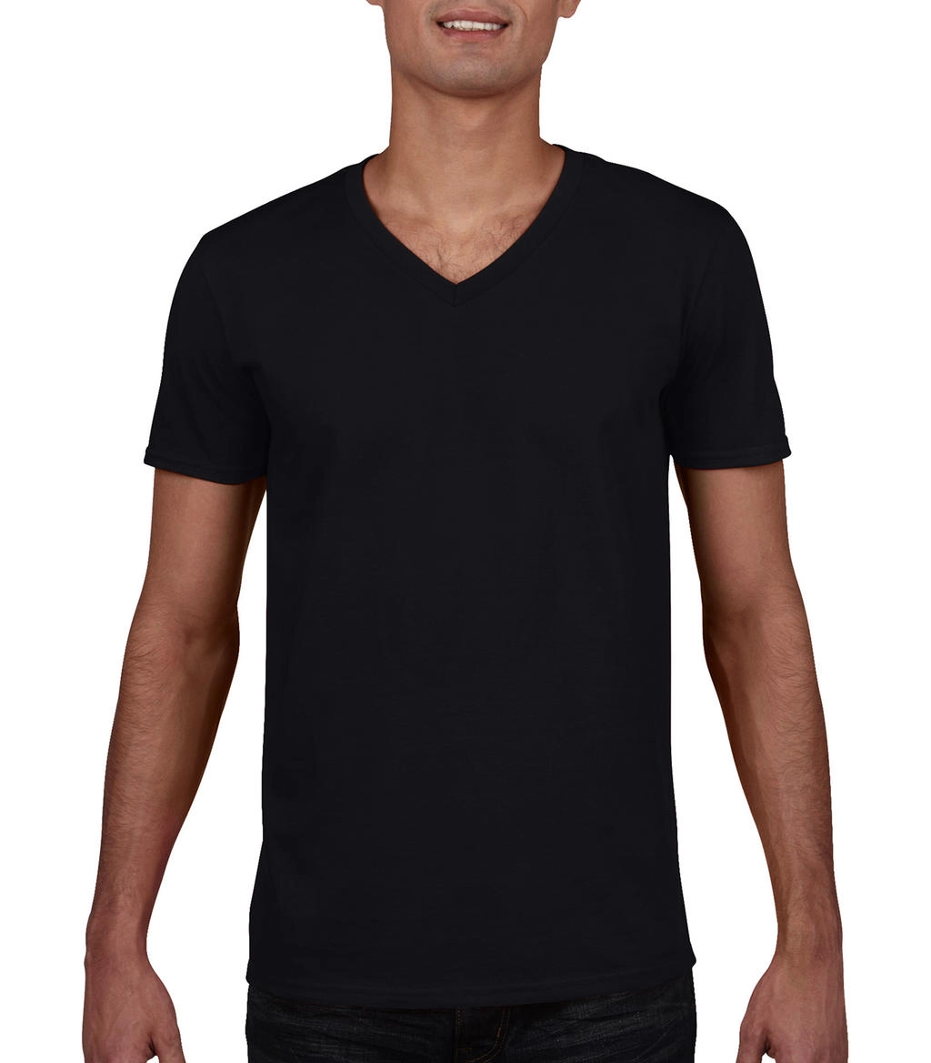 Gildan Mens Softstyle® V-Neck T-Shirt zum Besticken und Bedrucken in der Farbe Black mit Ihren Logo, Schriftzug oder Motiv.