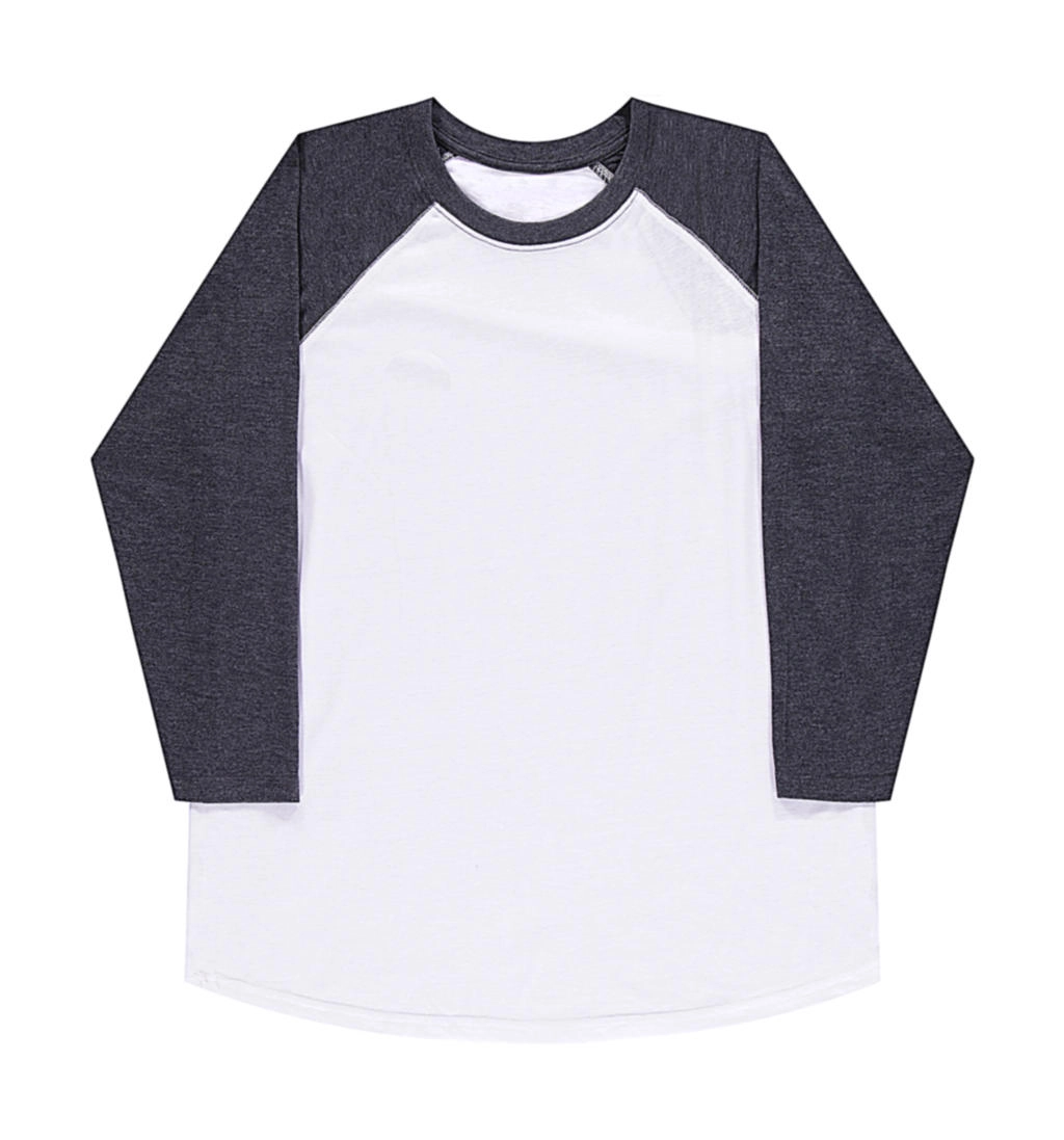 Jesse Unisex Baseball T-Shirt zum Besticken und Bedrucken in der Farbe White/Vintage Charcoal mit Ihren Logo, Schriftzug oder Motiv.