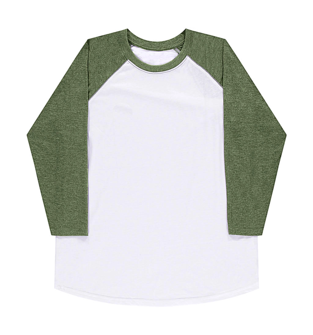 Jesse Unisex Baseball T-Shirt zum Besticken und Bedrucken in der Farbe White/Vintage Grass mit Ihren Logo, Schriftzug oder Motiv.