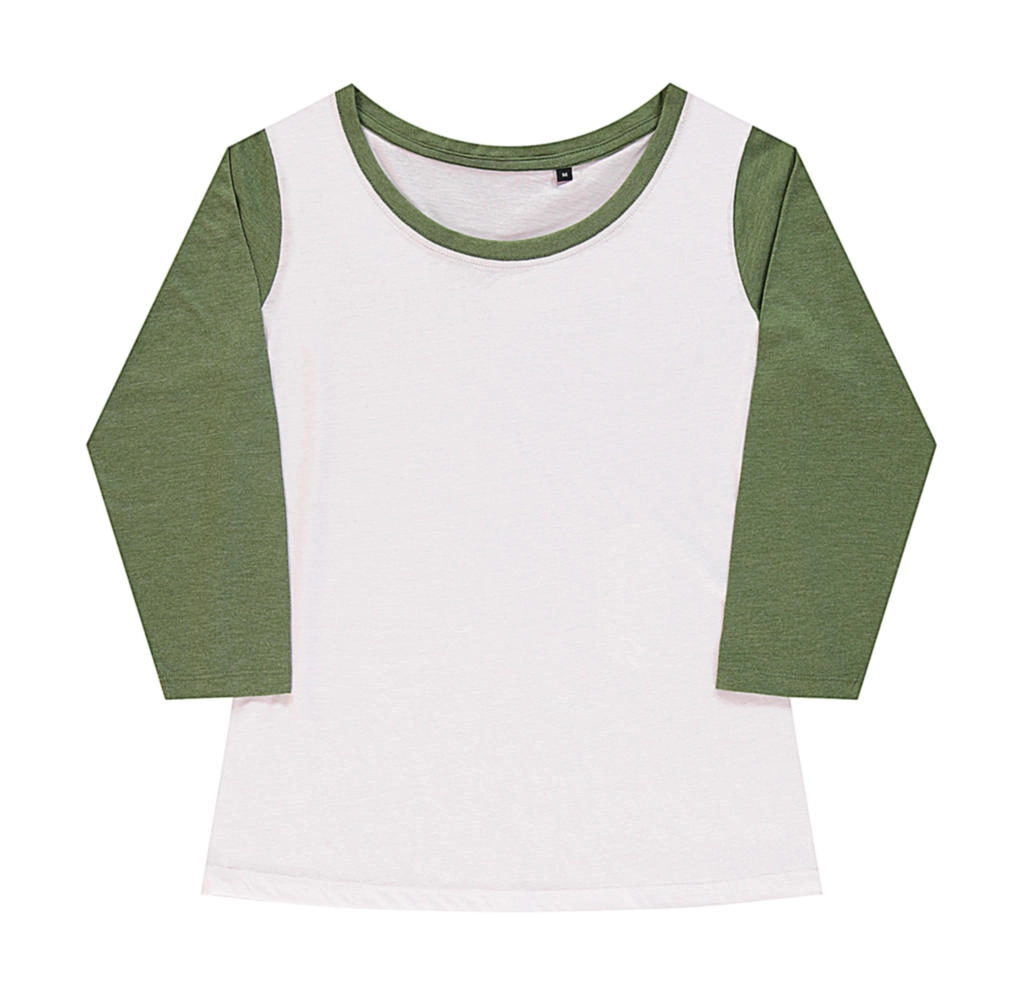 Jessica Women`s Baseball T-Shirt zum Besticken und Bedrucken in der Farbe White/Vintage Grass mit Ihren Logo, Schriftzug oder Motiv.