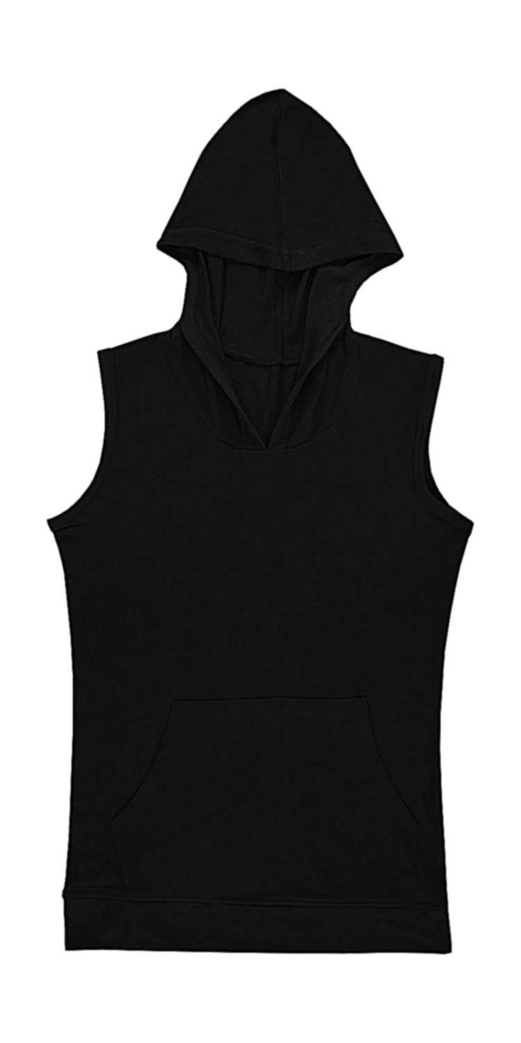 Cecilia Women`s Sleeveless Hooded T-Shirt zum Besticken und Bedrucken in der Farbe Deep Black mit Ihren Logo, Schriftzug oder Motiv.