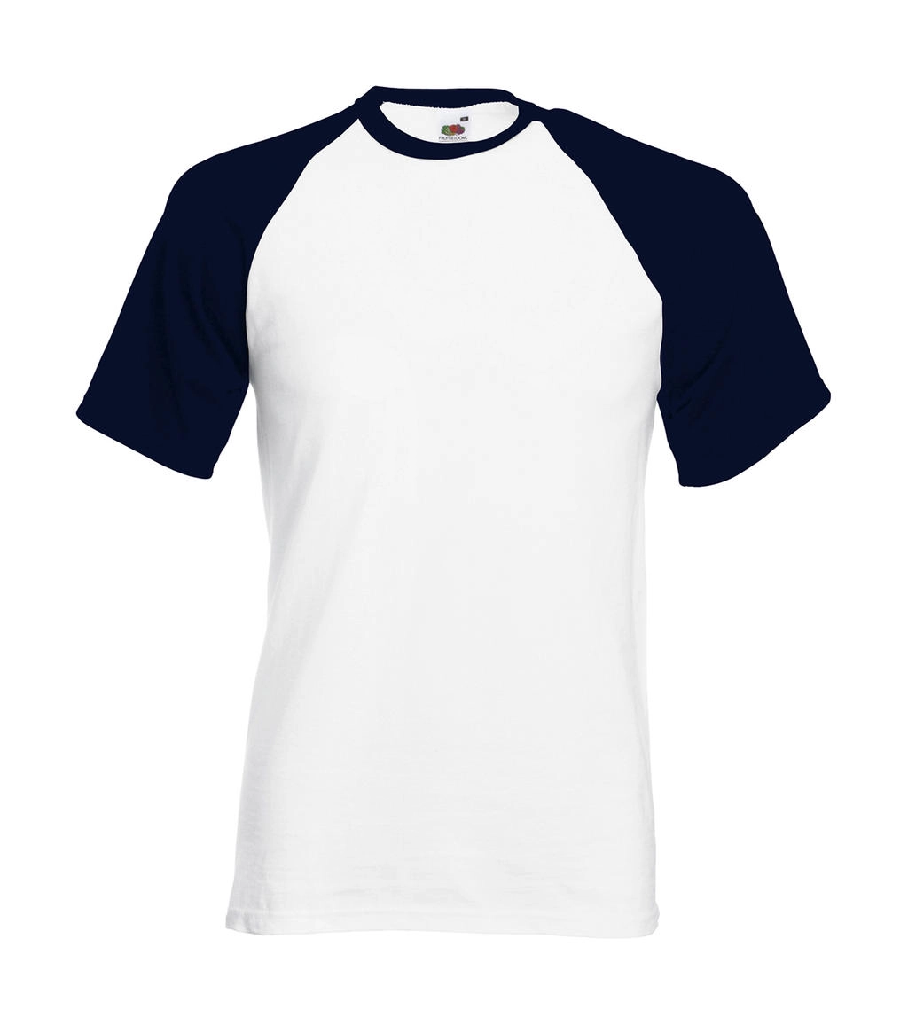 Valueweight Baseball T zum Besticken und Bedrucken in der Farbe White/Deep Navy mit Ihren Logo, Schriftzug oder Motiv.
