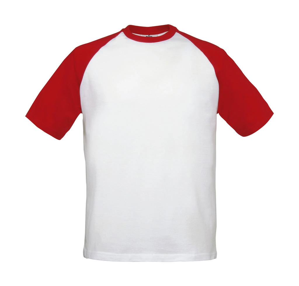 T-Shirt Base-Ball zum Besticken und Bedrucken in der Farbe White/Red mit Ihren Logo, Schriftzug oder Motiv.