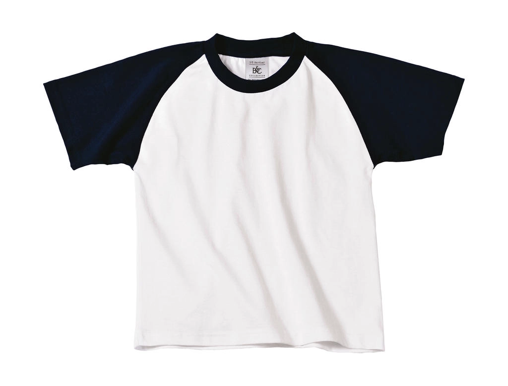 Base-Ball/kids T-Shirt  zum Besticken und Bedrucken in der Farbe White/Navy mit Ihren Logo, Schriftzug oder Motiv.